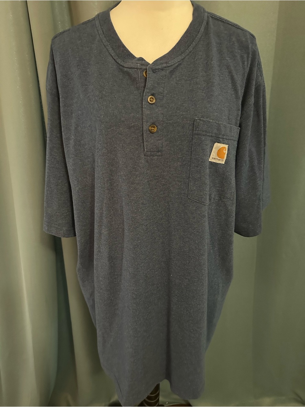 Carhartt K84 Henley Pocket T-Shirt Men's 2XL Loose Fit Blue Short Sleeve